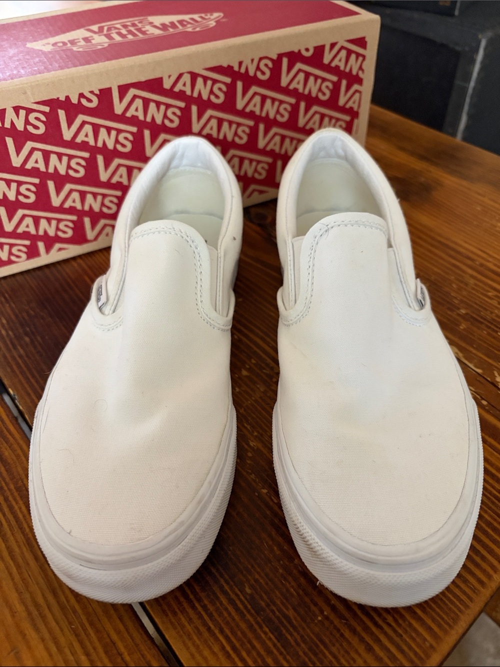 Vans White Canvas Slip-Ons